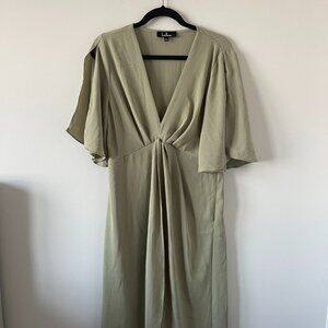 Lulu's Sage Green V-Neck Midi Dress
